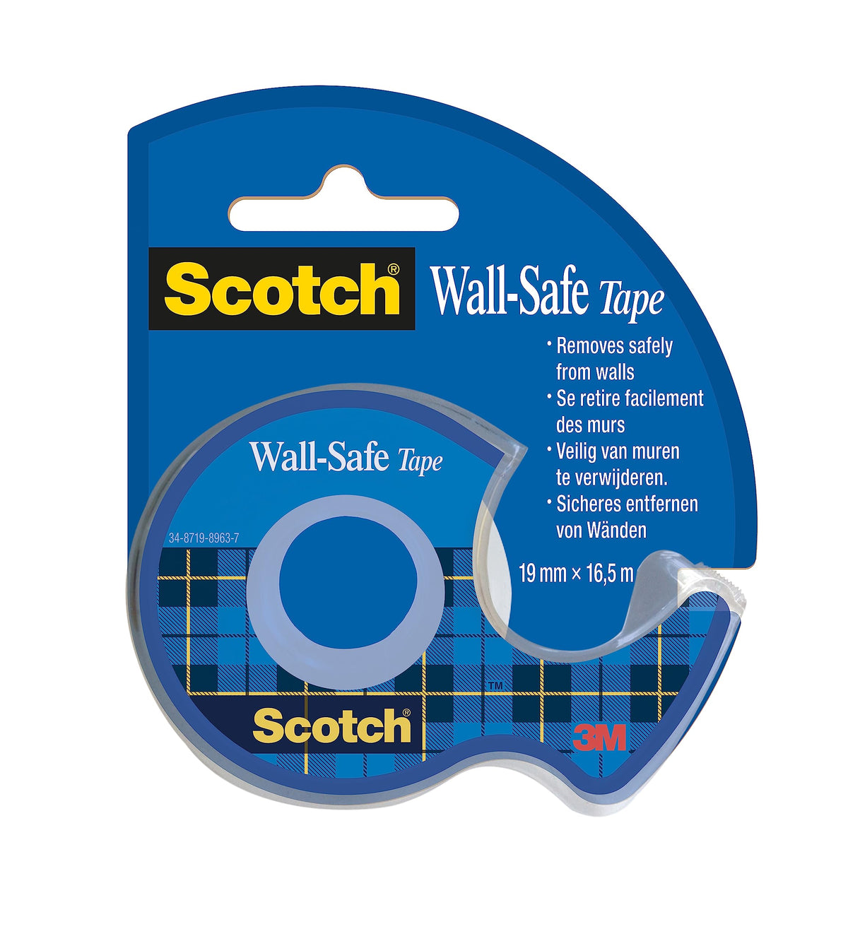 Scotch Wall-Safe Tape, Ideal for hanging reminders, decorations, kids artwork and posters, 16.5 m x 19 mm, Pack of 1,white