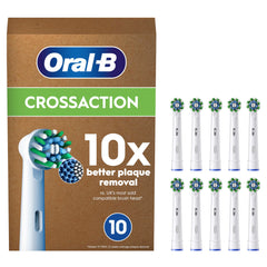 Oral-B Pro Cross Action Electric Toothbrush Head, X-Shape And Angled Bristles for Deeper Plaque Removal, Pack of 10 Toothbrush Heads, Suitable For Mailbox, White