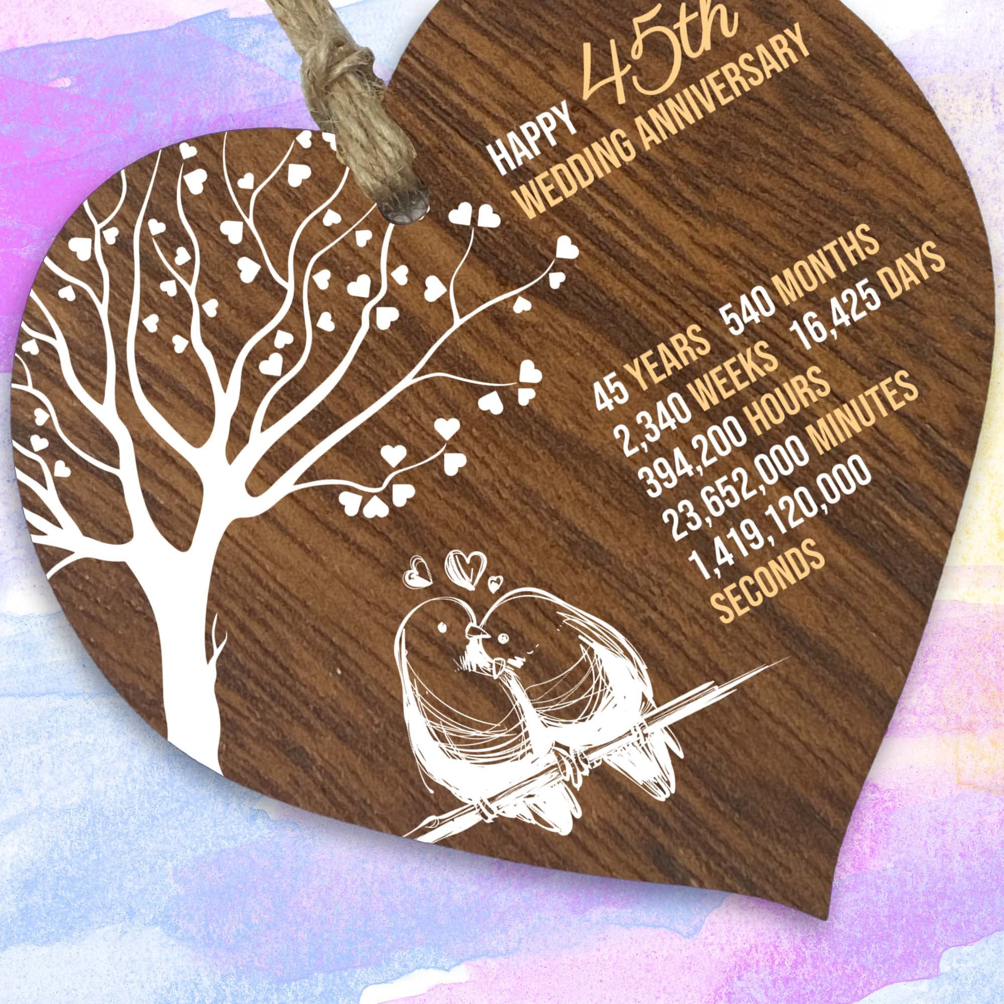 45th Wedding Anniversary Wooden Heart Plaque, Dark Wood Sign Keepsake, Celebrate Sapphire Anniversary Wife Husband Boyfriend Girlfriend, Plaque with Quotes Gifts from the Kids