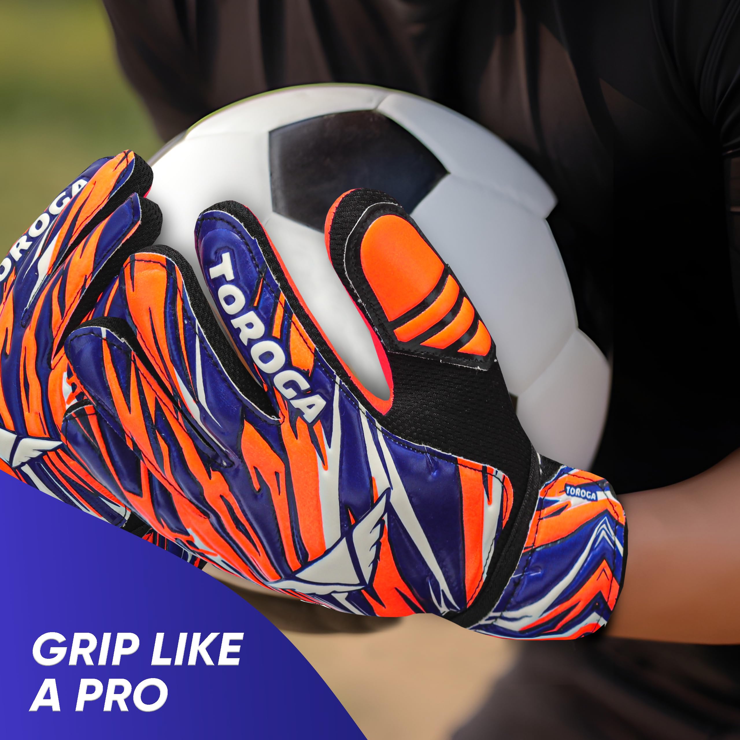 TOROGA Football Goalkeeper Gloves For Boys kids Children Youth Soccer Goalie Glove with Super Grip Palms (Orange, 5)