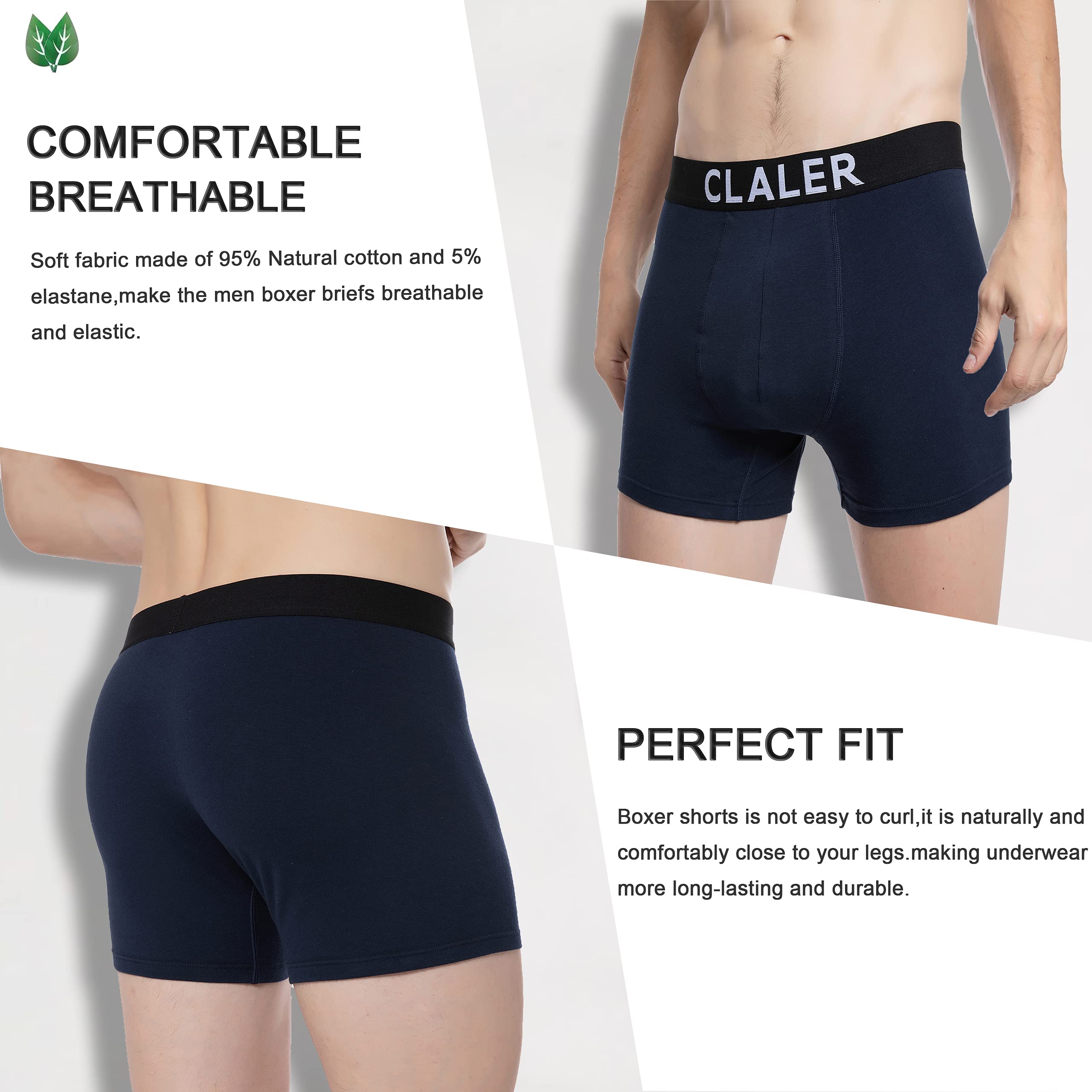 CLALER Boxer Shorts Mens 6 Pack Cotton Trunks Stretchy Soft Fitted Briefs Comfortable and Breathable Men's Underwear Suitable for Daily Sports Outdoor (2 x Blackand2 x Blue and 2 x Grey, L)