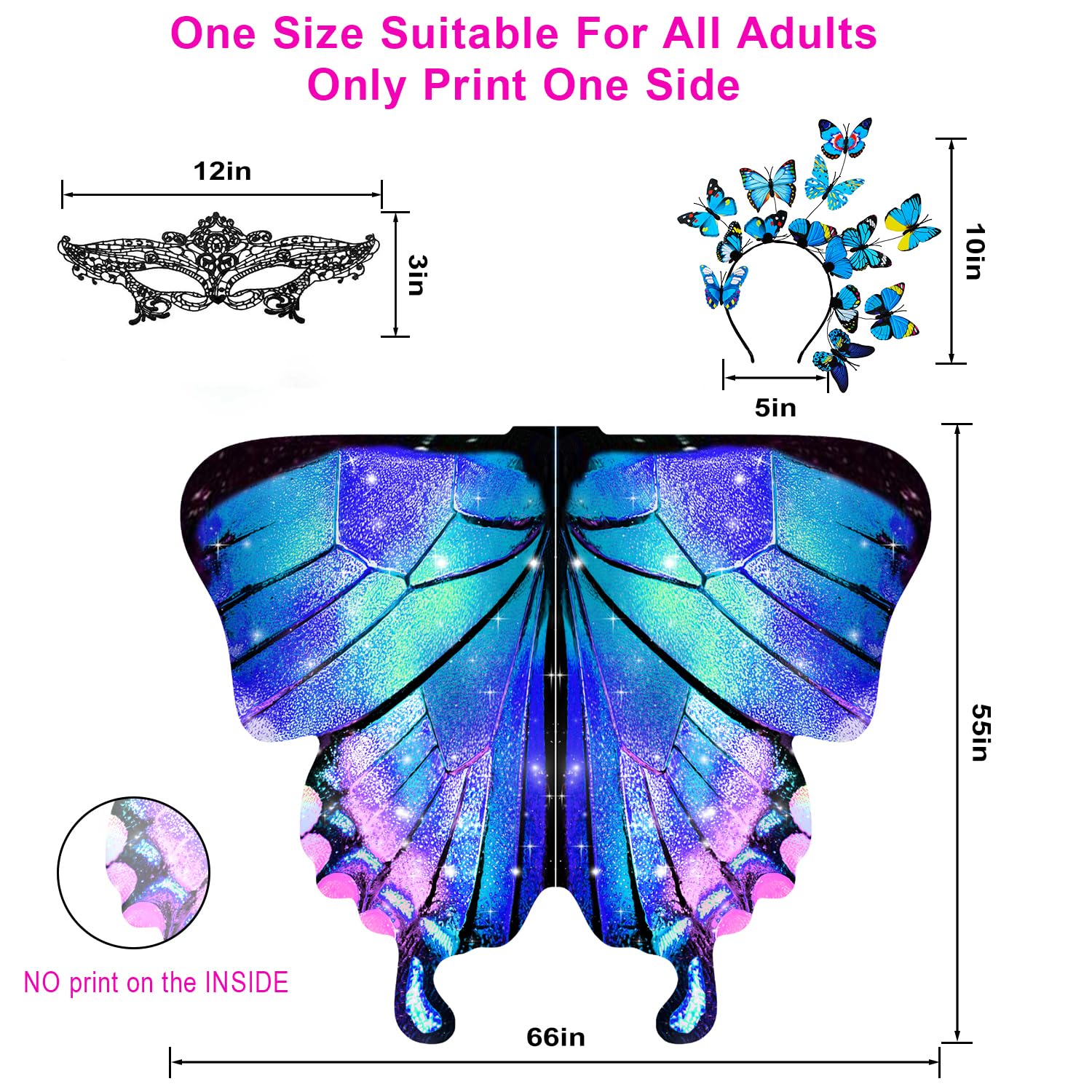 plainshe Butterfly Wings, Fairy Wings for Adults, Butterfly Costume Purple, Halloween Costumes for Women, 3PCS Butterfly Cape Set.