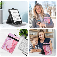 VOVIPO Universal Case for 6 inches,6.8 inches kindle Paperwhite eReaders,Folio Stand Cover with Handstrap Compatible with Kindle/Kobo/Tolino/Pocketook/Sony 6-6.8inch ebook reader-Marble Pink