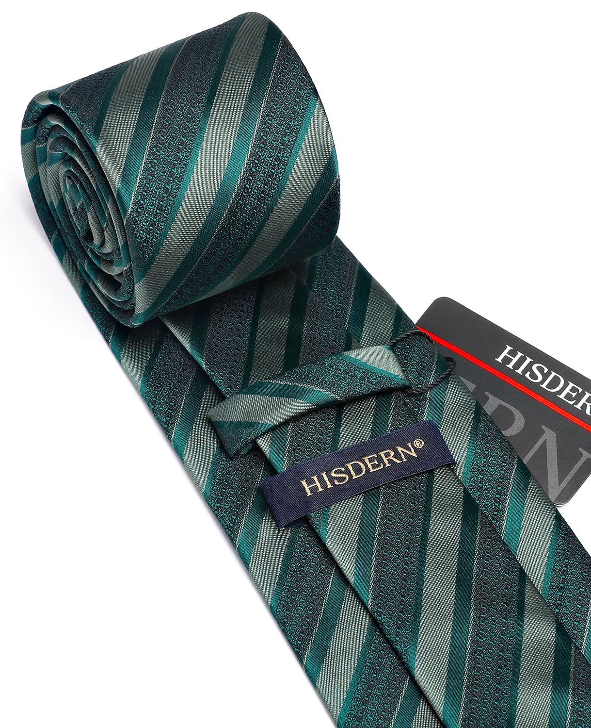 HISDERN Green Ties for Mens Necktie Ties and Hanky Sets Striped Tie