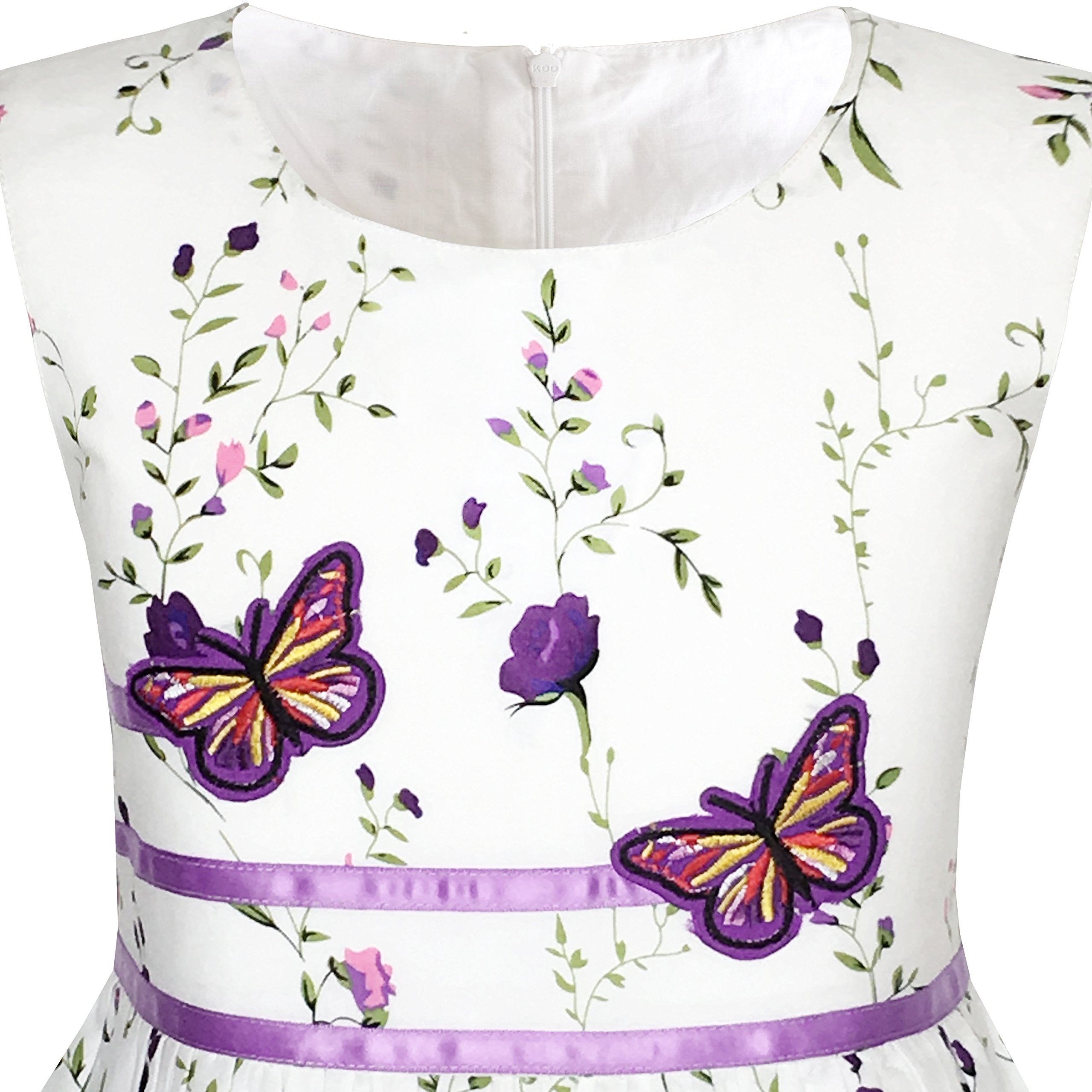 Sunny Fashion KP11 Girls Dress Butterfly Flower Party, 4-5 Years, Purple White