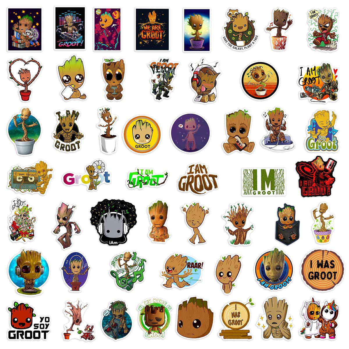 Yangsiw Groot Stickers for Water Bottle Waterproof Vinyl Cute Cartoon Movie Decals for Kids Laptop Tablet Scrapbook Binders Luggage Skateboard 50pcs …