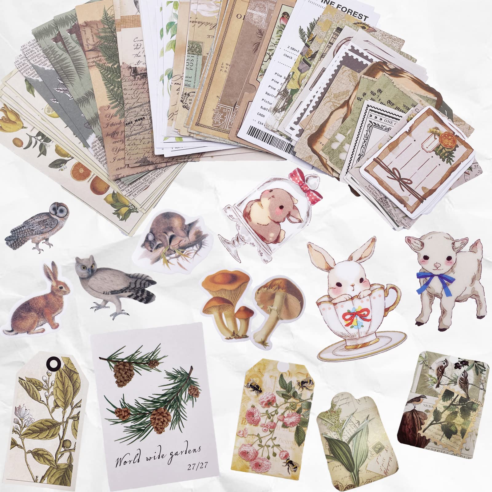 Carreuty 290pcs Aesthetic Scrapbooking Stickers Paper Pack, DIY Decorative Paper Plant Animal Supplies Stickers Paper Kit for Scrapbook Supplies Journal Kit (Fantasy Forest Life)