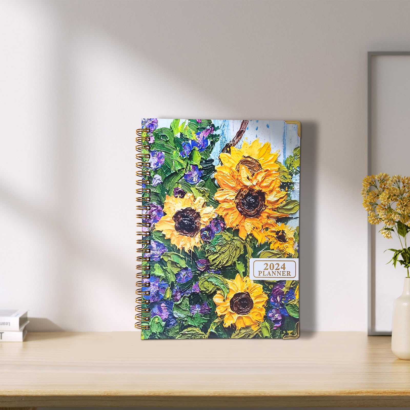 NADSSJL 2024 Diary A5 Week to View, Diary 2024 Day per Page, Jan.2024 - Dec.2024, Day View Planner Organizer, Hard Cover, Monthly Tabs, Bookmark, Stickers and Inner Pocket A5 (Little Flower)