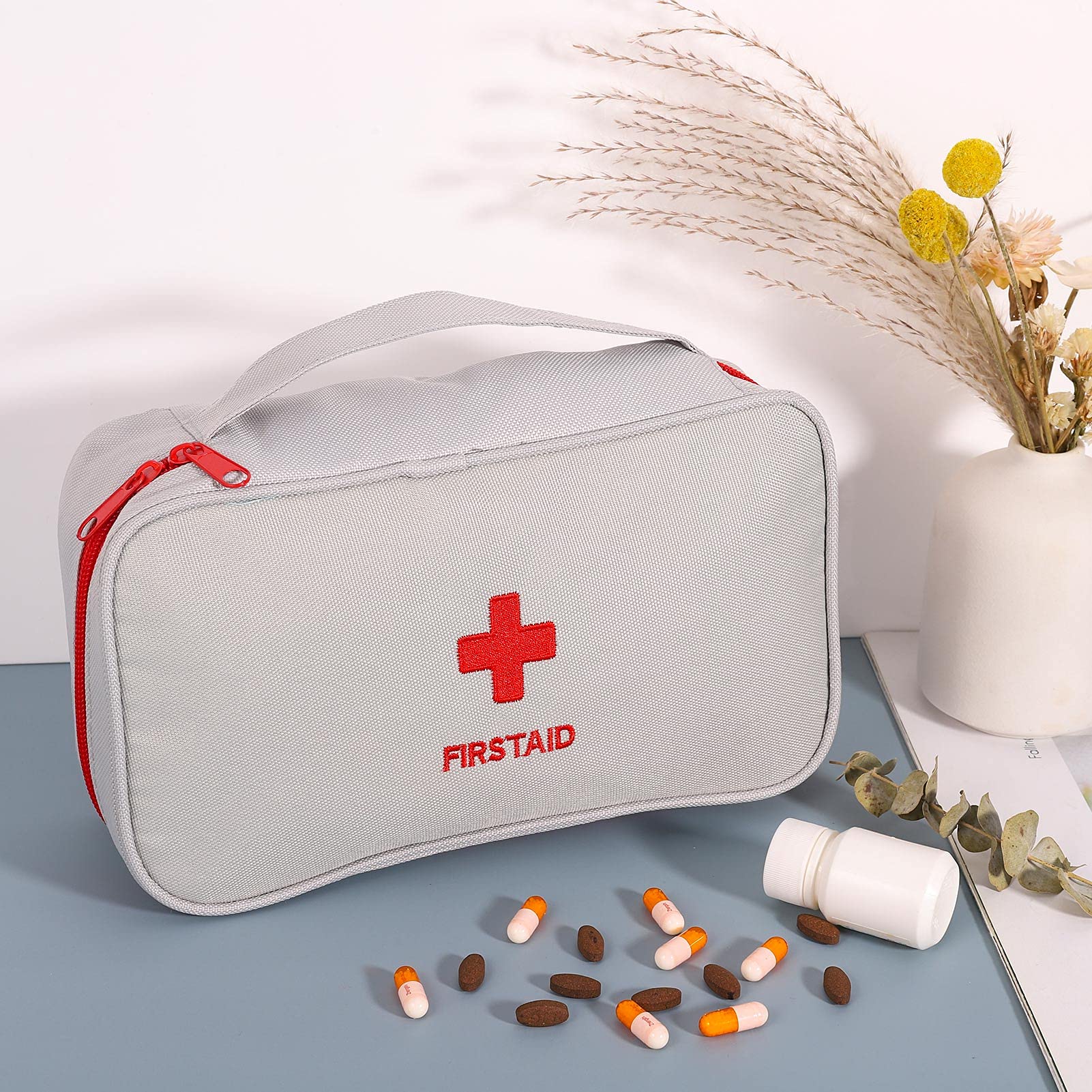 upain Empty First Aid Bag Medical Kit Pouch Travel Emergency Pouch Lightweight Medicine Storage Bag Multifunctional Layered for Emergency Home Office Car Outdoors Boat Camping Hiking Grey