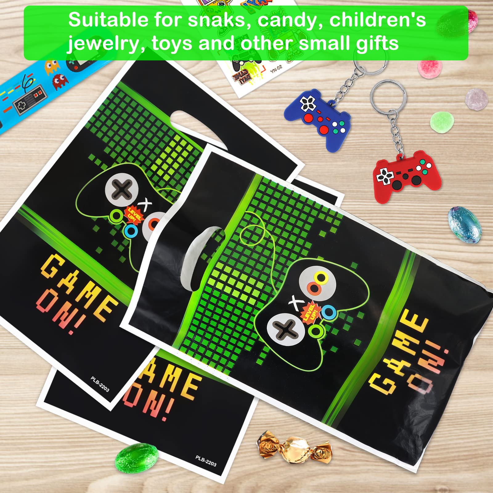 Bomtop 41Pcs Video Game Party Bag Fillers for Kids Unisex, Pinata Filler Birthday Party Gifts Favors for Kids with Party Bags, Slap Bands, Keychains, Luminous Tattoos, Lucky Dip Prize for Boys Girls