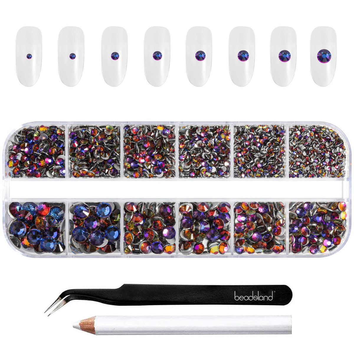 Beadsland Rhinestones for Makeup,8 Sizes 2500pcs Blue Flatback Rhinestones Face Gems for Nails Crafts with Tweezers and Wax Pencil,Blue Volcano,SS4-SS30