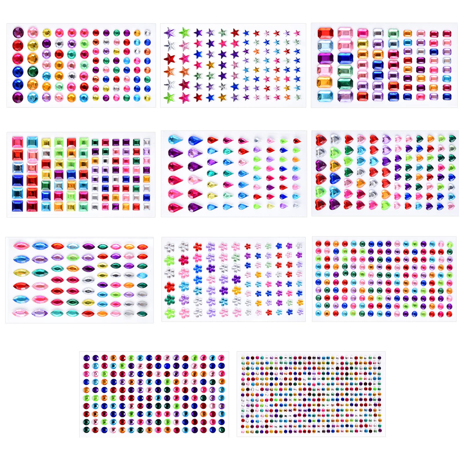 Gem Stickers, 1405Pcs Rhinestone Stickers Stick on Gems for Crafts Self Adhesive Jewels with Multicolor and Assorted Size