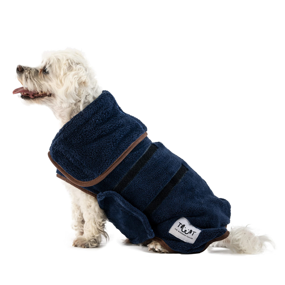 Dog Dressing Gown for Small Dogs by The Wagging Tailor® - Soft Feel Microfibre Dog Bath Robes - Adjustable Dog Towels Absorbent Robe With Velcro Collar & Under Belly for XXS Dogs (Blue, XXS)