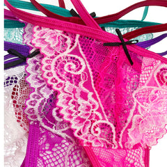 COLOROSES Pack of 6 Women Lacy G-String Thongs No Show Panties Sexy Underwear Assorted Lace Pattern and Colors Medium