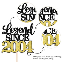 SYKYCTCY 1 Pack Legend Since 2004 Cake Topper Glitter Happy 20th Birthday Cake Pick 20 Fabulous Cake Decorations for Cheers to 20th Birthday Wedding Anniversary Party Supplies