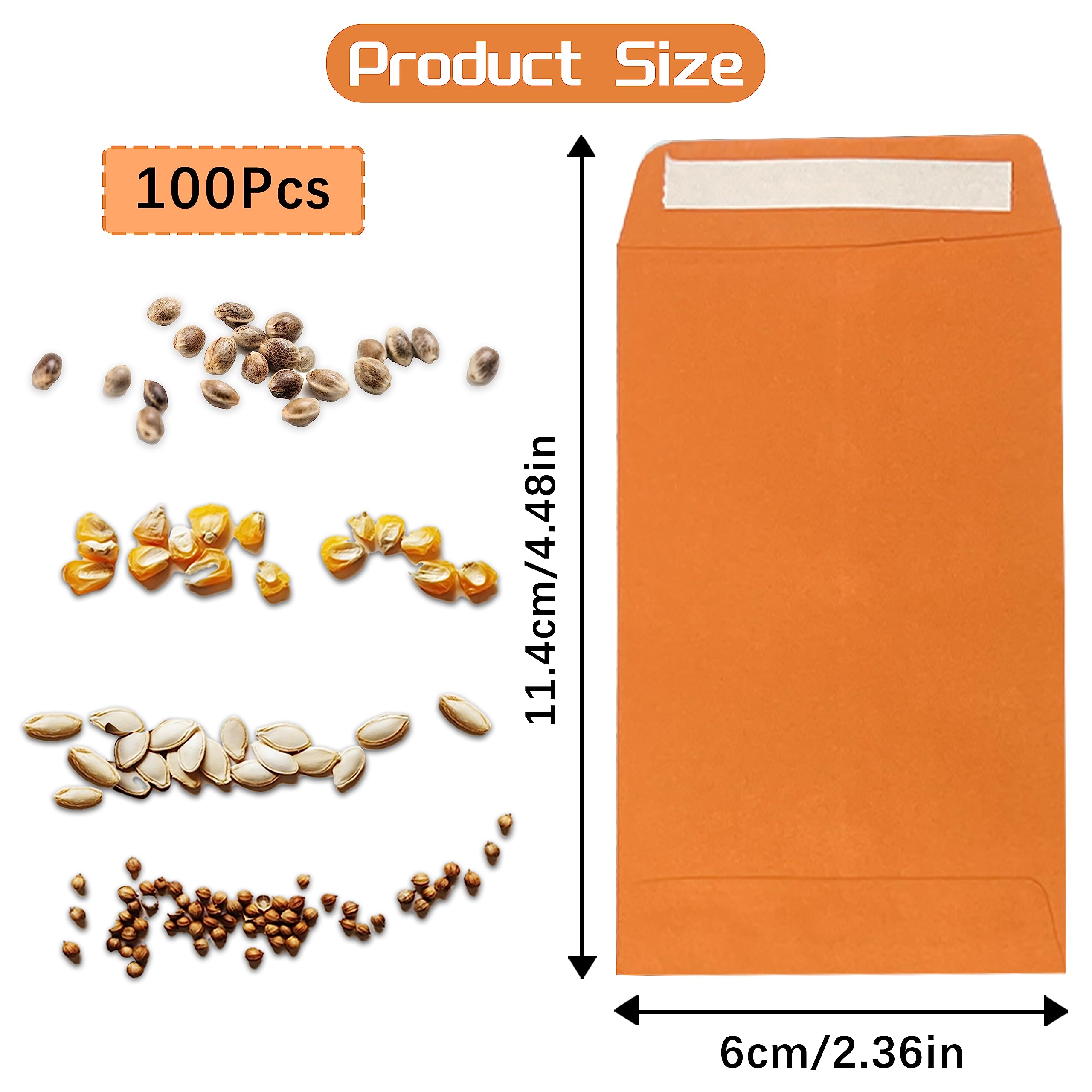 100Pcs Money Envelopes, Coloured Seed Envelopes Self-Adhesive Seed Packets Mini Envelopes Coin Envelopes for Wages, Seeds, Coins, Beads or Stamps(10x6cm/3.9x2.4inch)
