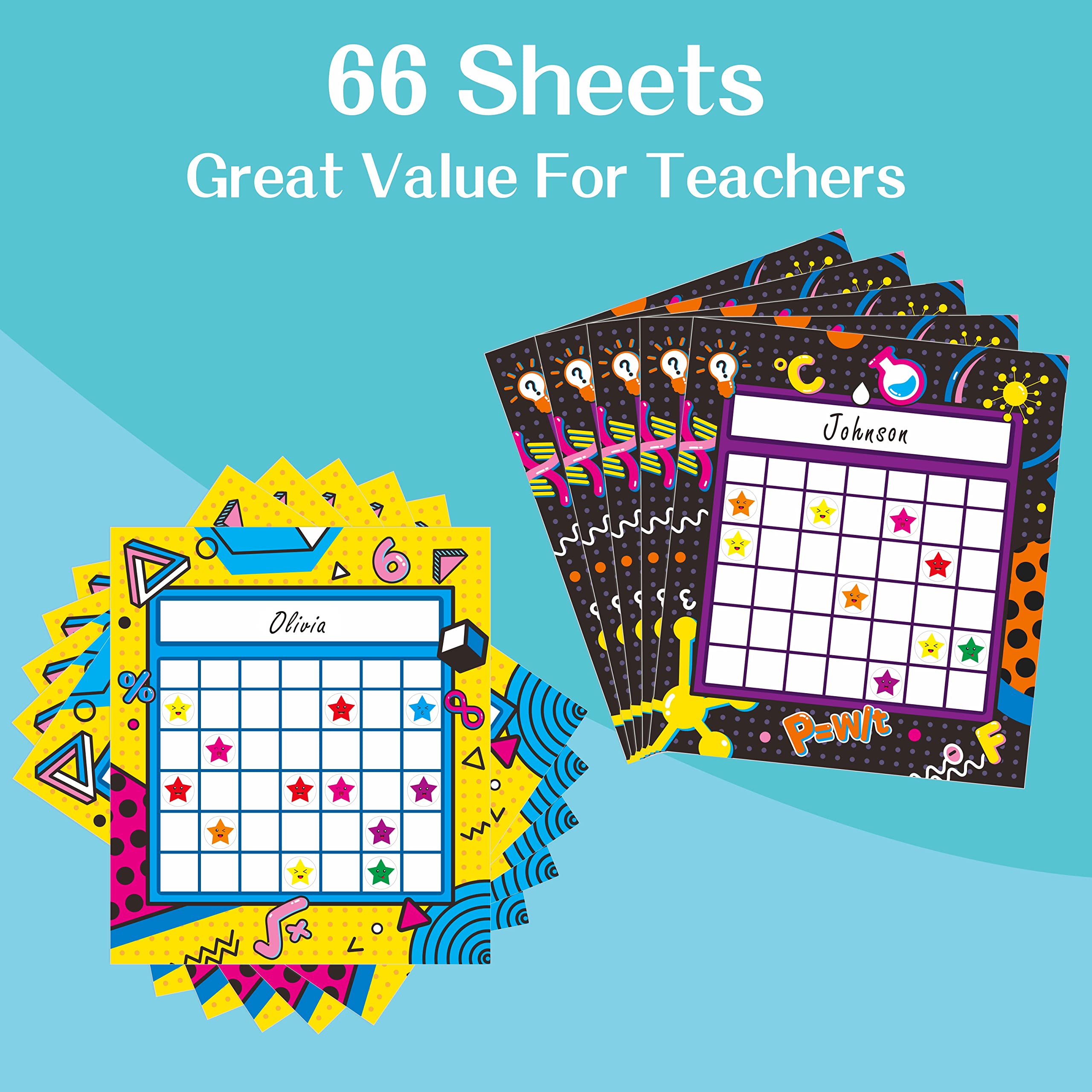 66 Pack Classroom Incentive Chart in 2 Designs with 2024 Star Stickers for Classroom Teaching or Family Using