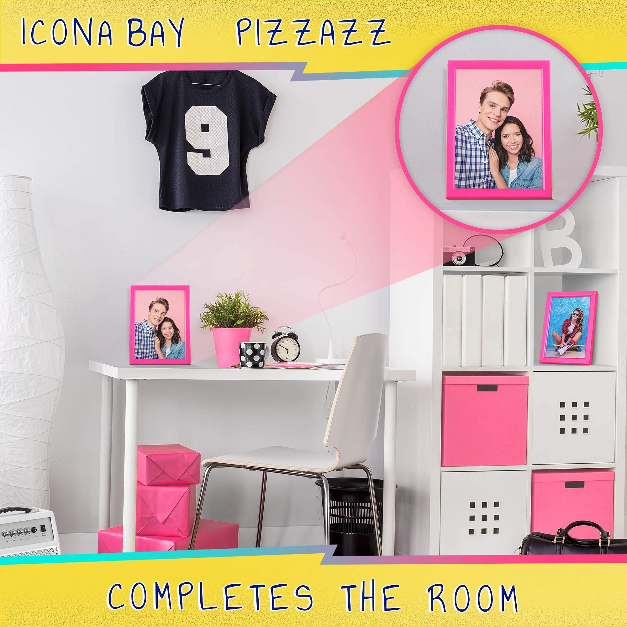 Icona Bay 7x5 Pink Picture Frame, Coloured Solid Wood Scandinavian Style Frame for Photo, Pizzazz Collection