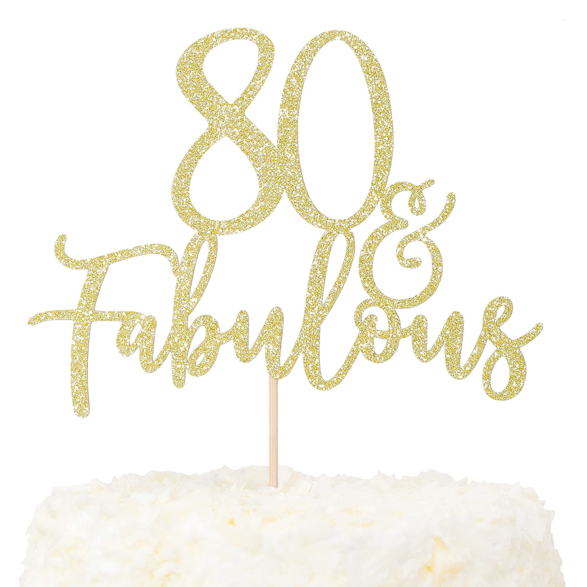 LOVENJOY 80 and Fabulous Birthday Cake Topper 80 Cake Decoration Gold Glittery for Happy 80th Birthday Party Decorating