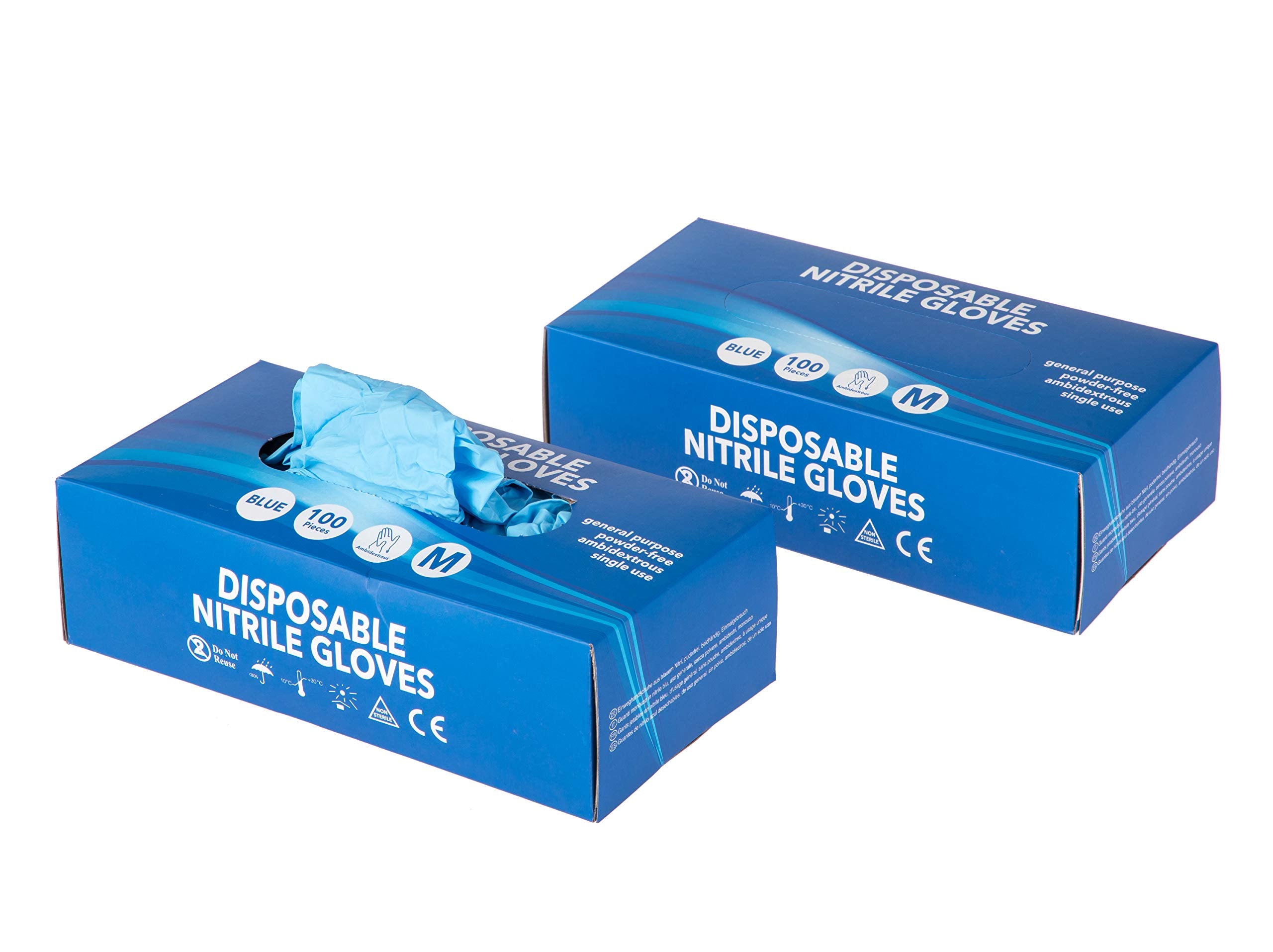 Disposable Nitrile Gloves, Powder Free, Blue, Size M (Pack of 200 Pieces)