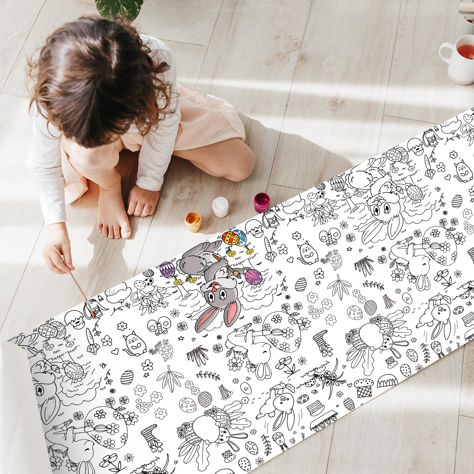 Tbsone Easter Giant Coloring Poster Tablecloth - Easter Crafts for Kids, 178 * 76 cm Inches Easter Decorations Gifts Games Activities Books for Kids