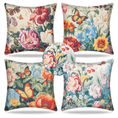 NAKURU Set of 4 Waterproof Cushion Covers Outdoor 45x45 CM, Modern Flower Throw Pillow Covers for Patio Furniture Porch Garden Cushion Waterproof Pillow Covers (C)