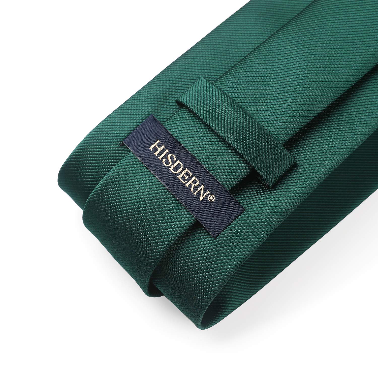 HISDERN Dark Green Solid Color Wedding Tie and Pocket Square, Classic Tie Clip Set for Men-Multiple Colors