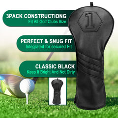 Golf Club Head covers Hybrid Utility Rescue with Interchangeable Number Tag 23456 UT Black PU Leather Elastic Closure