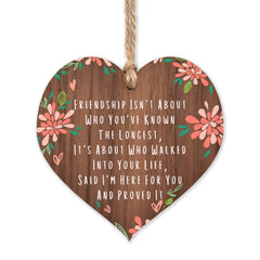 Friendship is not about who you've known the longest   best friends wooden hanging heart   sentimental inspirational gift for cheer up women   friendship present uk   her girls