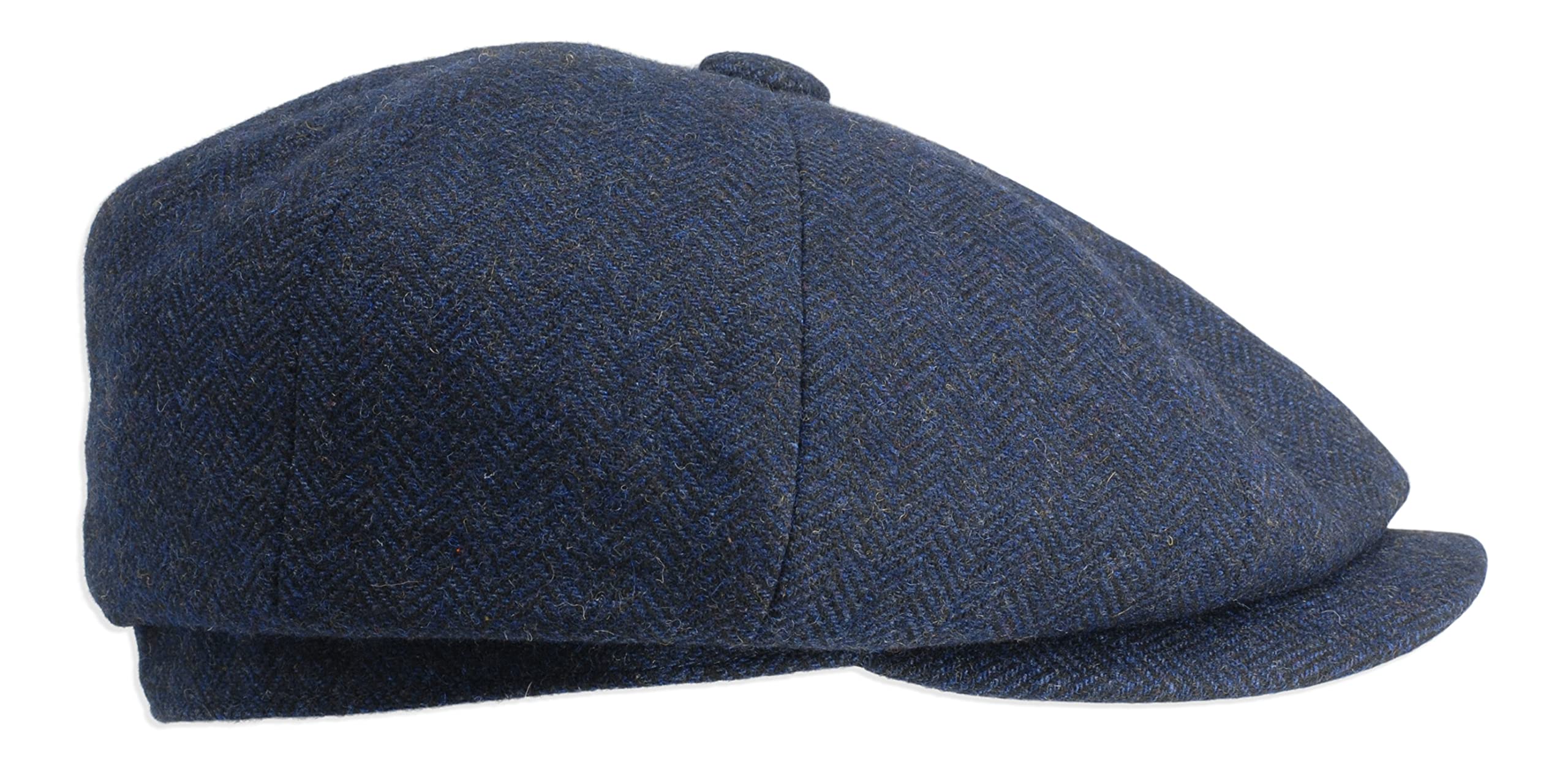 Gamble & Gunn Shelby' Flat Cap Navy Herringbone Vintage Style Baker Boy Cloth Hat Button Top - 63cm