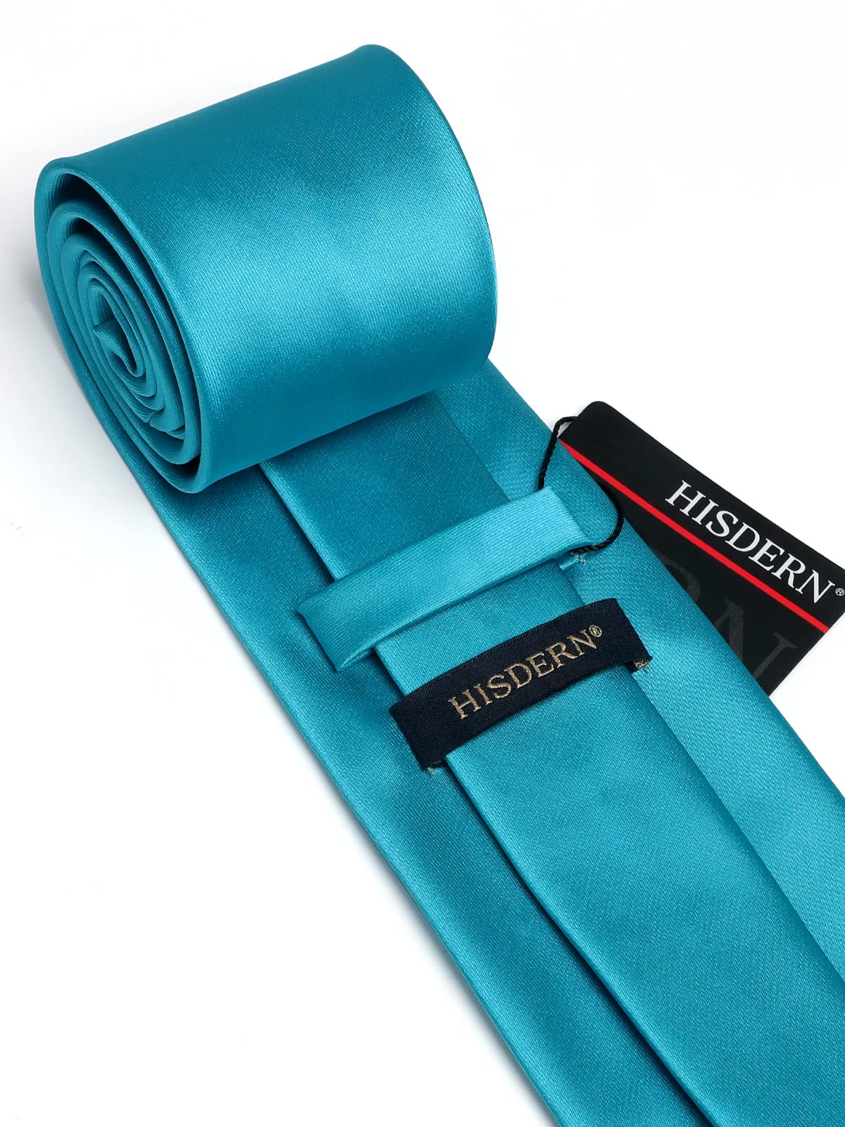 HISDERN Turquoise Ties for Men Solid Color Tie and Pocket Square Set Formal Necktie with Handkerchief Tie Clips for Business Wedding