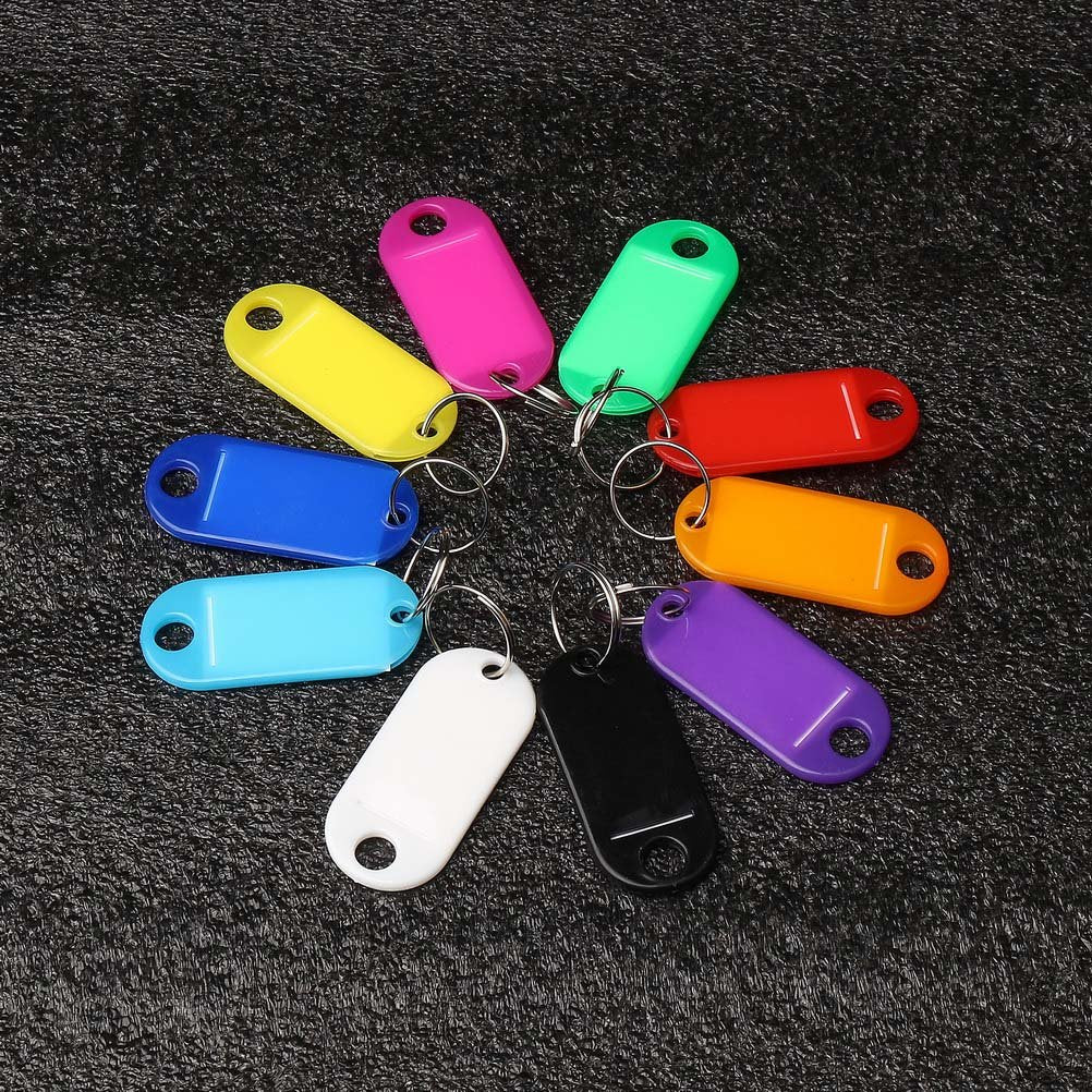 Pengxiaomei 100pcs Key Tags, Plastic Keyring Tags with Ring 10 Colors ID Label Tag Luggage Id Labels Name Tags Id Tags Key Rings