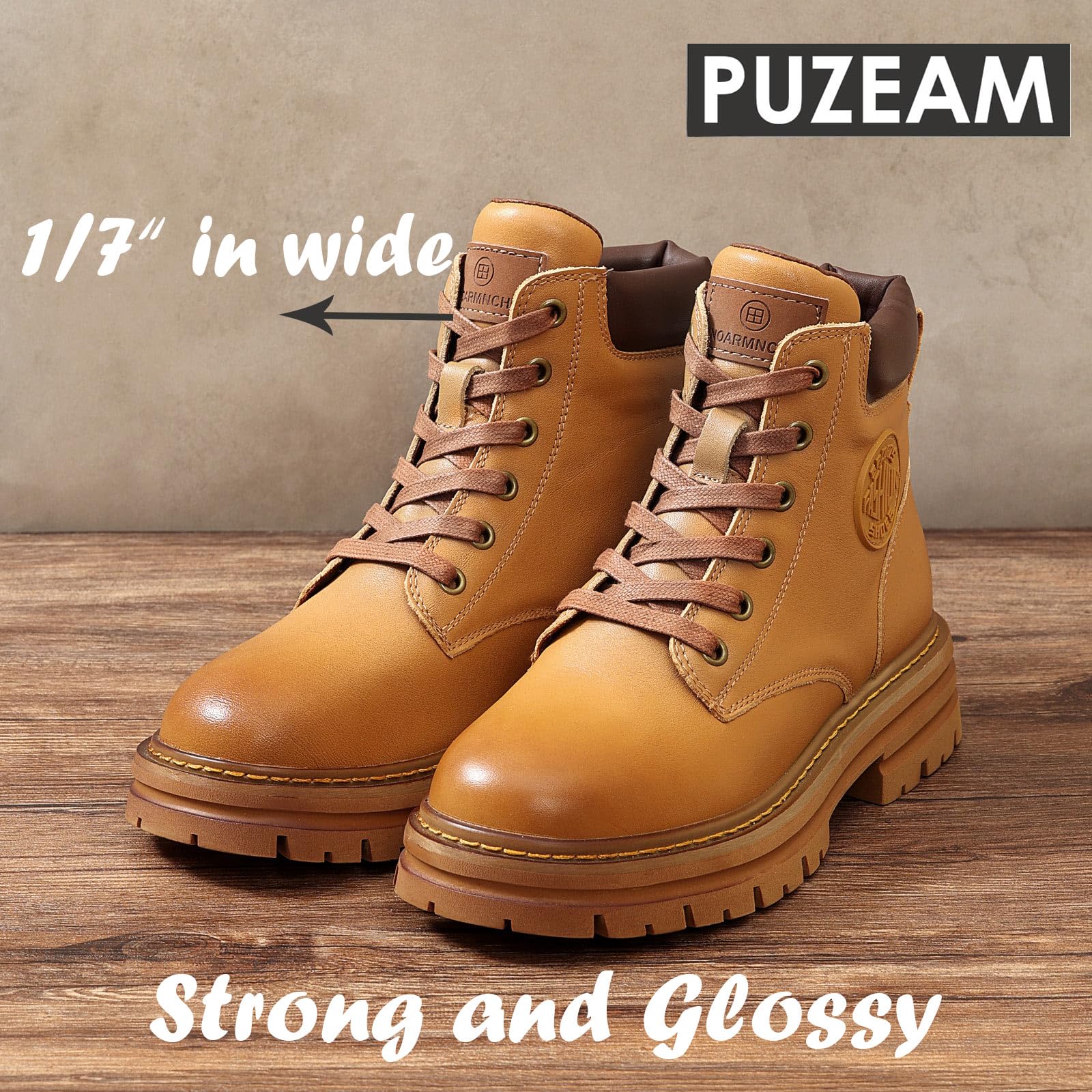 Puzeam 2 Pairs Flat Waxed Cotton Shoe Laces 7mm Wax Laces For Mens Leather Boots Casual Shoes Brown 140