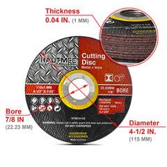 HAUTMEC Metal Cutting Discs 115mm x 1.0mm x 22.23mm 10pcs, Cut Metal, Stainless Steel, Steel and Non-Ferrous Metals, Cut-Off Wheels For Angle Grinder Use HT0014-CD