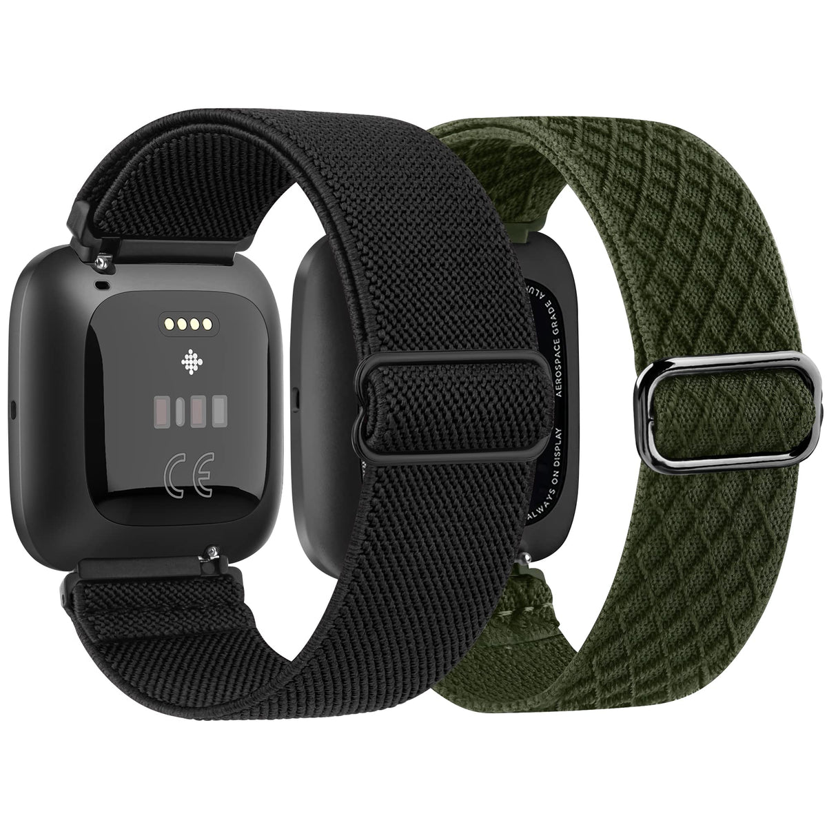 2 Pack Straps Compatible with Fitbit Versa 2 Strap/Fitbit Versa Strap for Women/Men, Stretchy Adjustable Nylon Stylish Replacement Wristband for Fitbit Versa Lite (Black Gray Plaid, Black White Plaid)