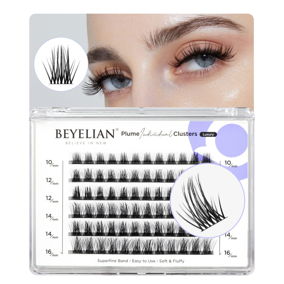 BEYELIAN Cluster Lashes, C Curl Individual Lashes, 72 Pcs Cluster Eyelash Extensions 0.07mm 10-16mm Mixed DIY Lash Clusters Reusable Super Thin Black Band Eyelashes at Home (Luxury)