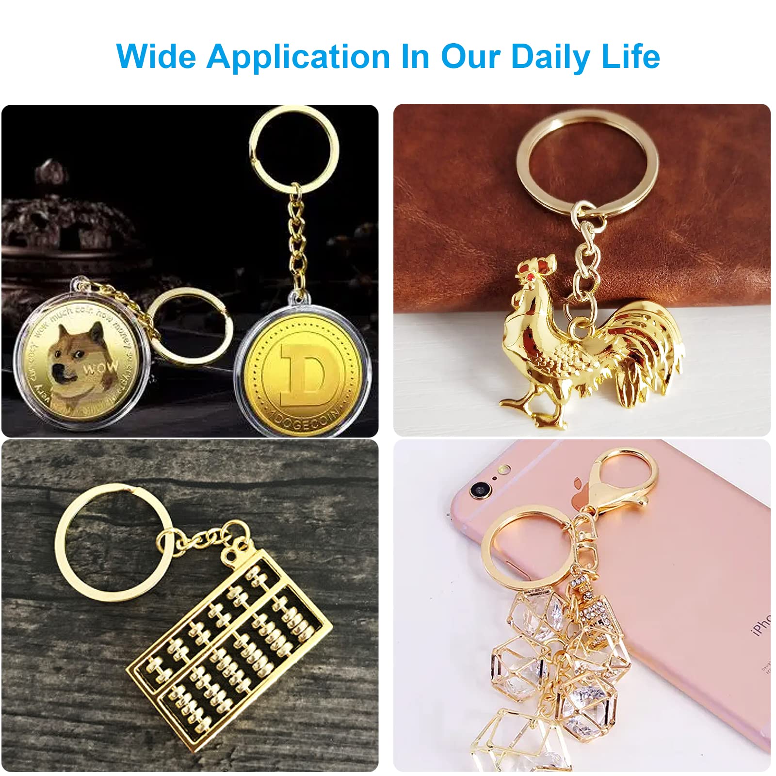 YHYZ Keychain Ring Set (Gold, 20 Sets), Splits Key Ring (Flat Round) Hoops with Chain and Jump Rings, for DIY Craft Tassels Resin Art Jewellery Making (Gold -20 Sets)