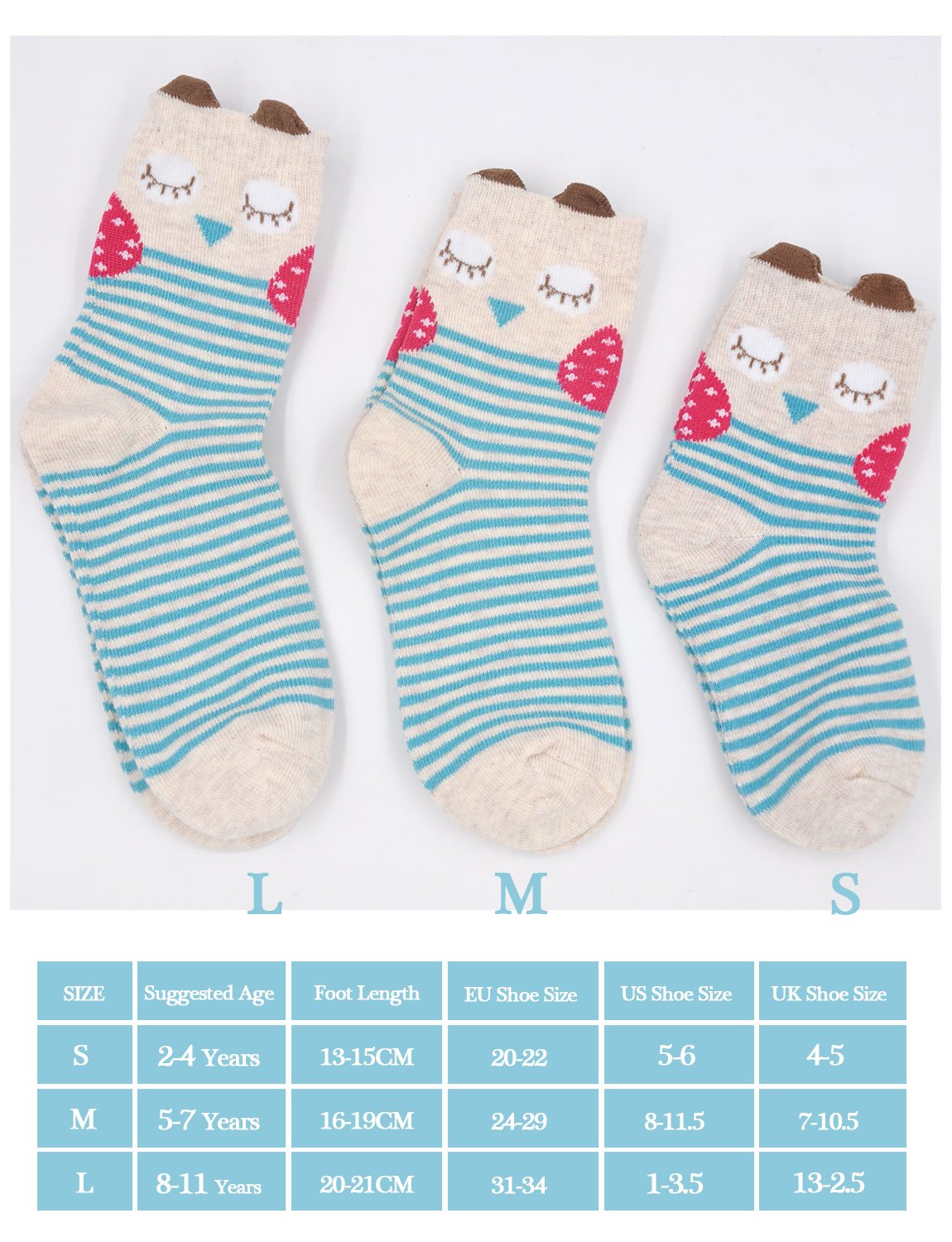 Toddler Girls Socks Novelty Cotton Rich Crew Socks, Baby Girls Cute Animal Pattern Christmas Socks for 2-11 Years Kids, 5 pairs