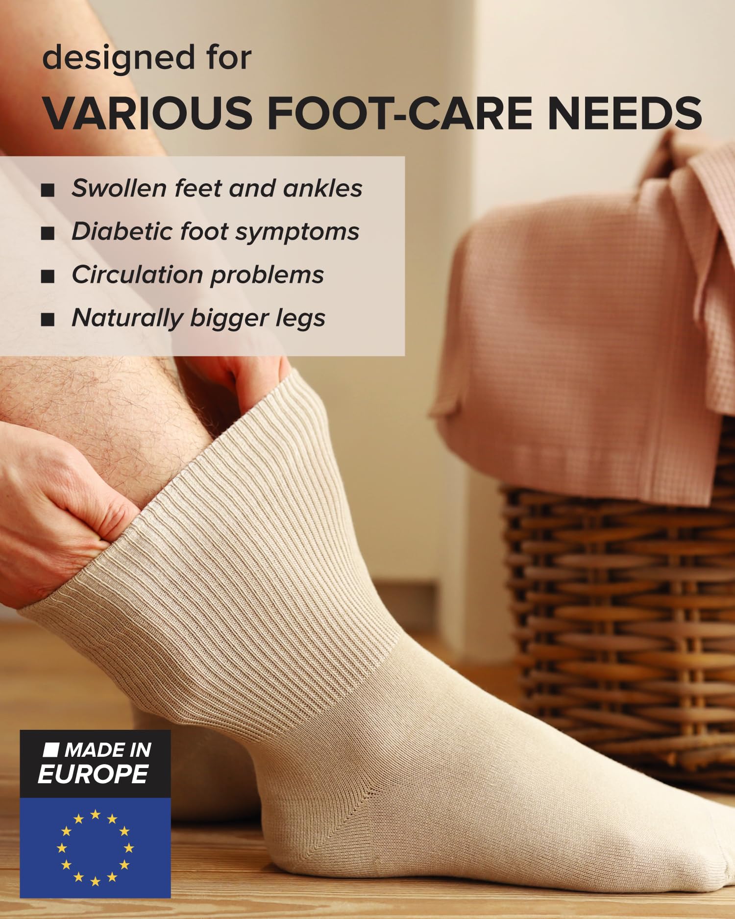 vitsocks Men's Extra Wide Loose Fitting Diabetic Socks (3 PAIRS) Swollen Feet Ankles Legs, white, 8-9