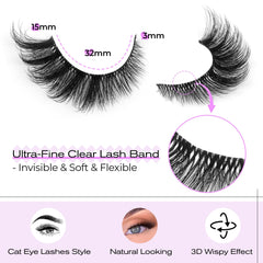 Natural Lashes Cat Eye Lashes False Eyelashes Fox Eye Lashes Wispy Lashes Natural Look Clear Band Lashes 3D Strip Fake Eye Lashes Pack by GVEFETIEE