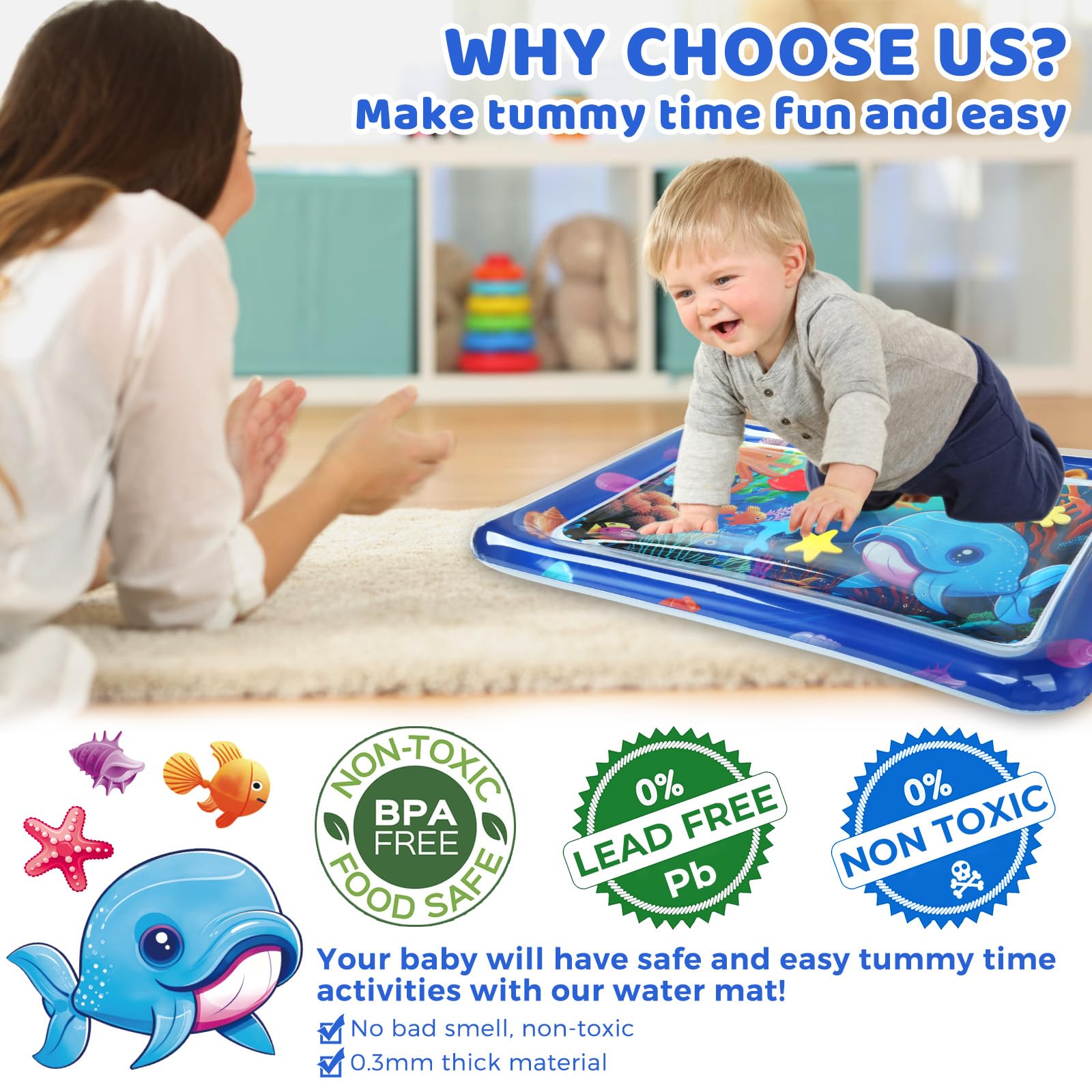 Inflatable Tummy Time Toys - Baby Sensory Toys Tummy Time Premium Water Mat, Baby Toys 3 to 24 Months, Promote Development Baby Einstein Toys, Baby Boy&Girls Gifts, Portable