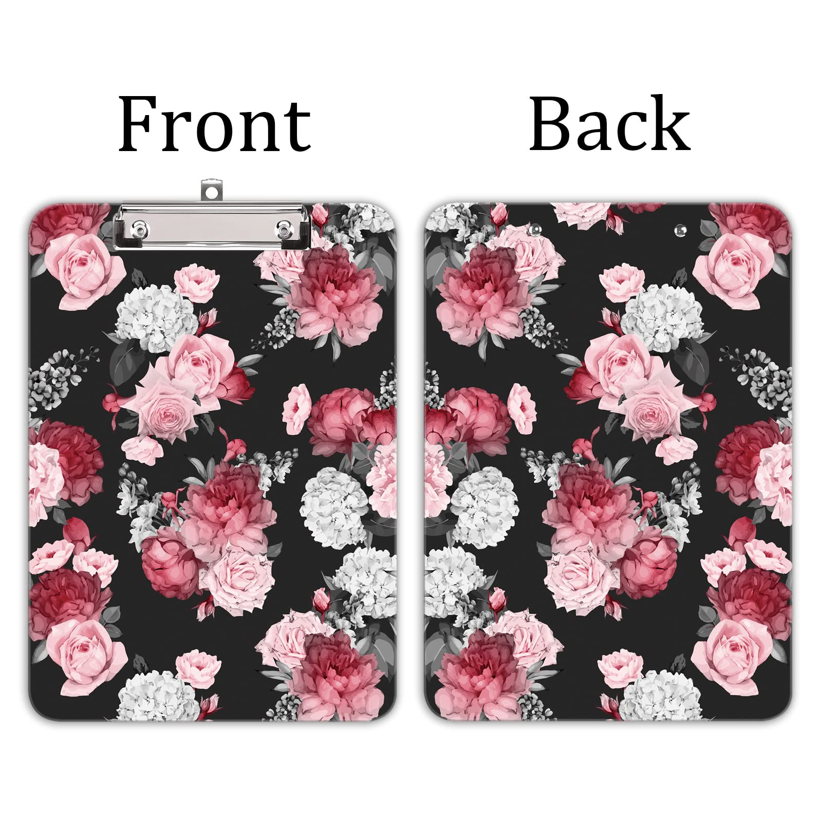 Hnogri Plastic Clipboard A4, Fashion Design A4 Letter Size Clipboards & Forms Holders for Office Supplies Lawyers,School Students and Kids, Low Profile Clip Cute Clipboard Folder, Pink Rose