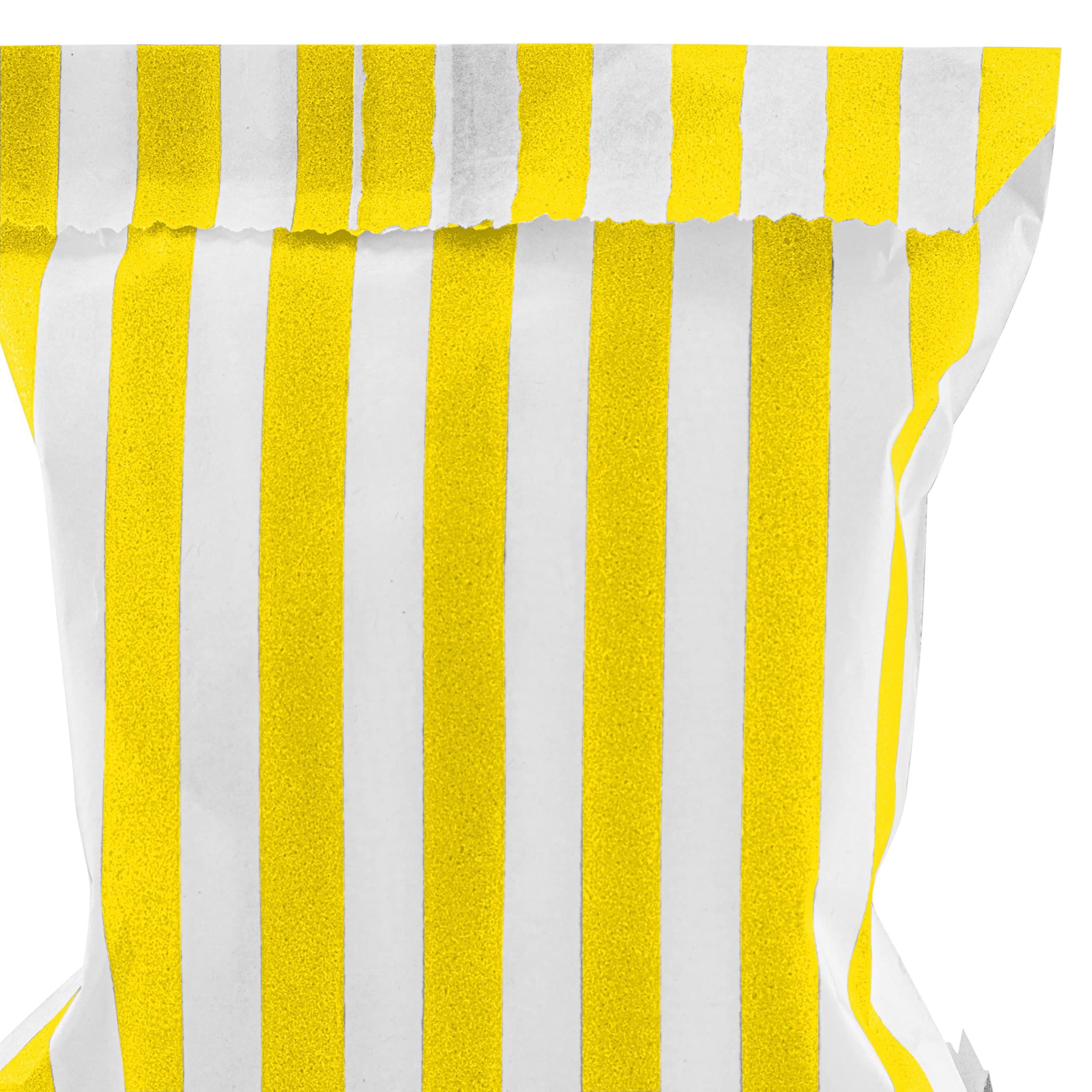 Yellow Paper Sweet Bags 5 x 7”   REALUS 100pk Small Empty Sweets Bag   MADE IN BRITAIN   Retro Candy Stripe Sweetie Bags – Perfect for Kids Party, Pic n Mix Shop, Wedding Favours, Popcorn