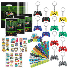 Bomtop 41Pcs Video Game Party Bag Fillers for Kids Unisex, Pinata Filler Birthday Party Gifts Favors for Kids with Party Bags, Slap Bands, Keychains, Luminous Tattoos, Lucky Dip Prize for Boys Girls