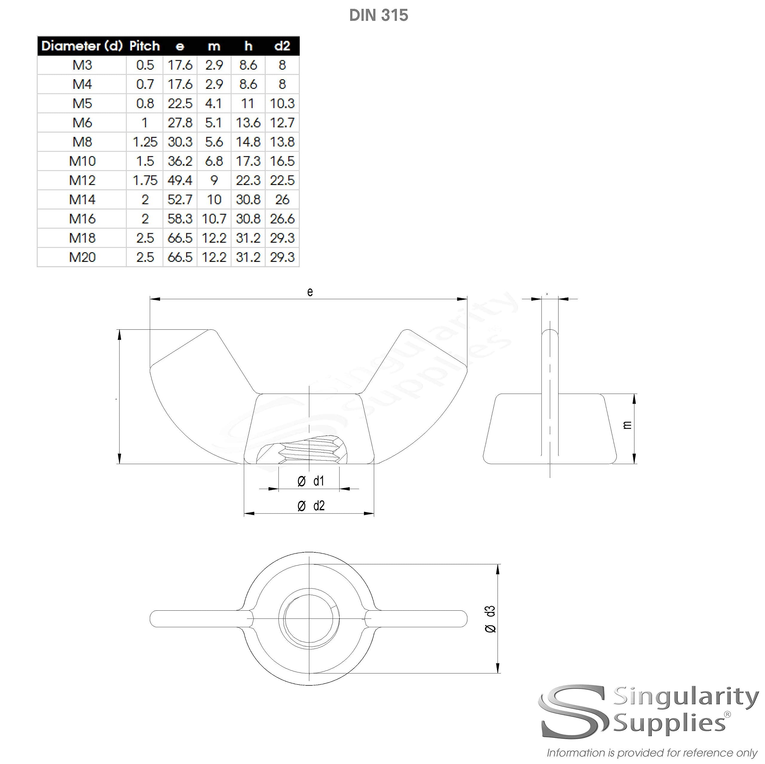 M5 (5mm) Wing Nut - Steel (Pack of 20)