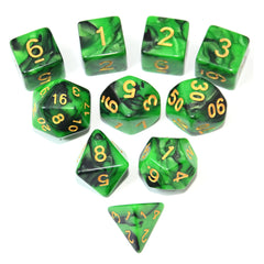 SmartDealsPro Double-Colors Polyhedral Dice Sets with Pouches for D&D DND RPG MTG Dungeon and Dragons Table Board Roll Playing Games D4 D6 D8 D10 D% D12 D20 (Black-Green)