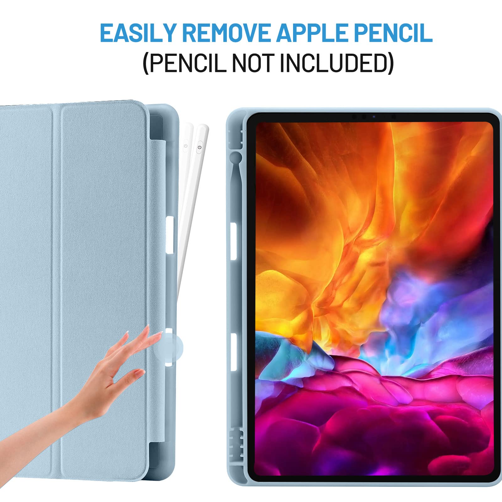 Case Compatible with iPad 9th/8th/7th Generation Case, Premium PU Leather and Soft TPU Back Case with Pencil Holder, Auto Sleep/Wake 10.2 Inch iPad Case Cover 2021/2020/2019 (Sky Blue)