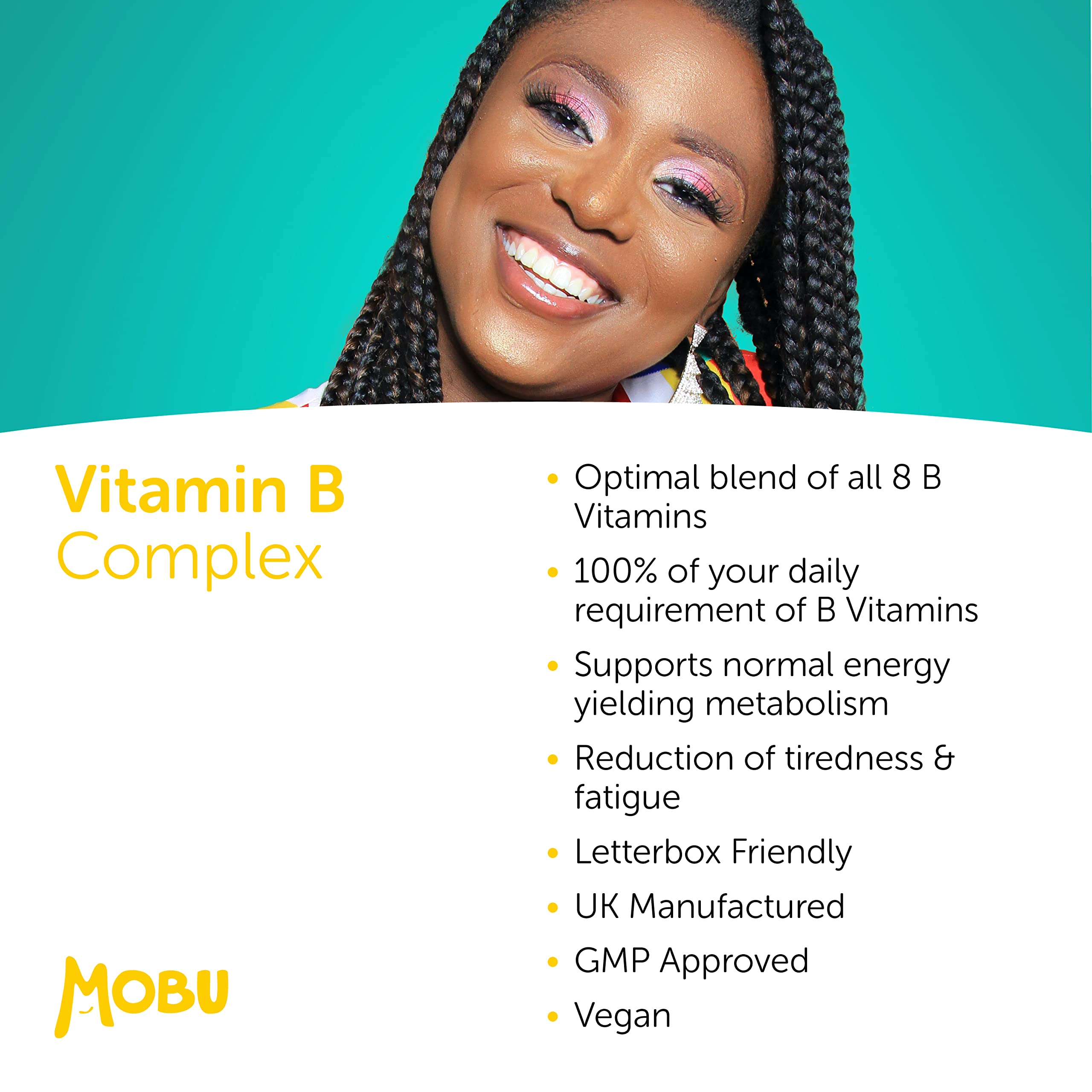 Vitamin B Complex 120 Tablets   Optimal Mix of All 8 Essential Vitamins B1, B2, B3, B5, B6, B12, Biotin & Folic Acid   B Vitamins Tiredness & Fatigue Support   Vegan UK Made   GMP Approved   MOBU UK