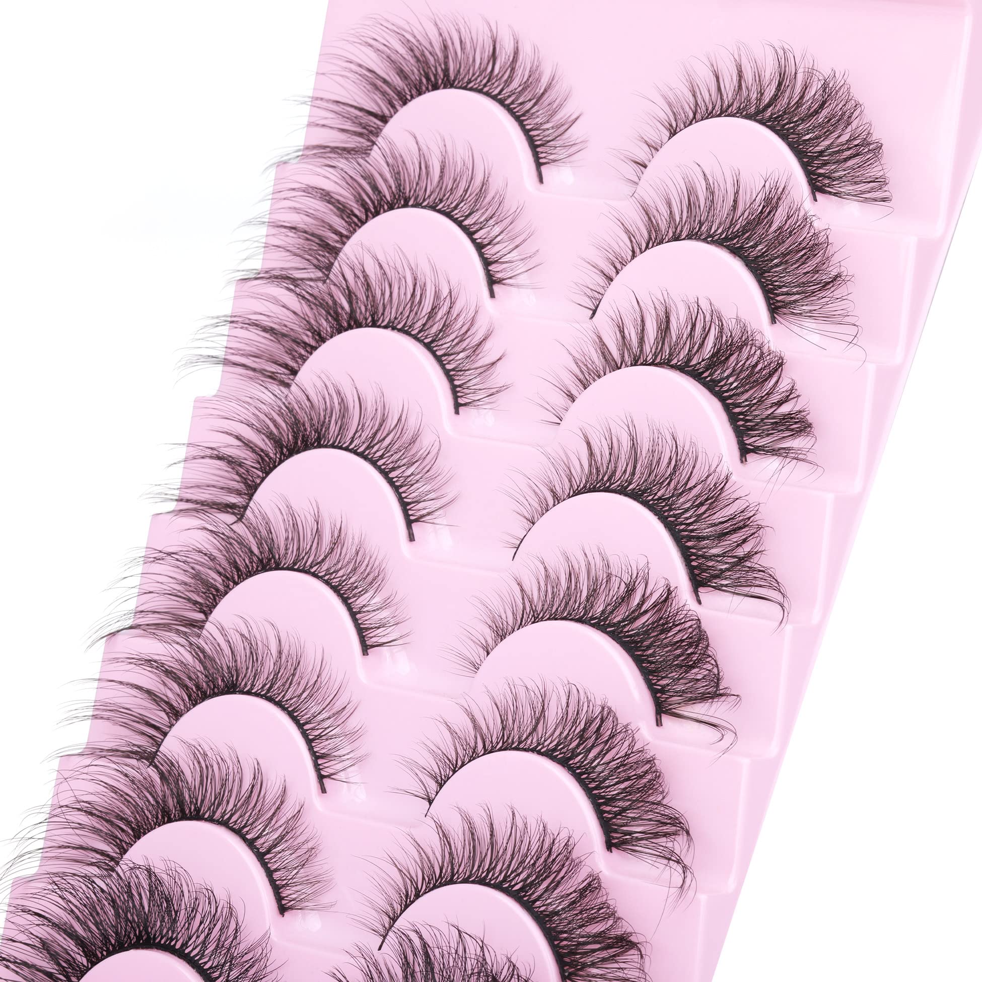 Eyelashes Fox Eye Natural Looking Russian Lashes Strip D Curly Fluffy Multi-layers Faux Mink Eyelash Wispy Cat Eye Lash Pack 8 Pairs