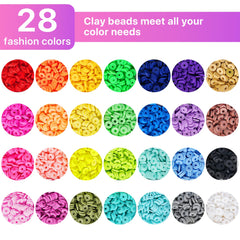 Moyofree 6380Pcs Clay Beads Kit, 28 Colors Flat Round Polymer Clay Beads for Jewelry Making, 6mm Heishi Clay Spacer Beads for Bracelet Necklace Earring DIY with Letter Beads for Kids Adults